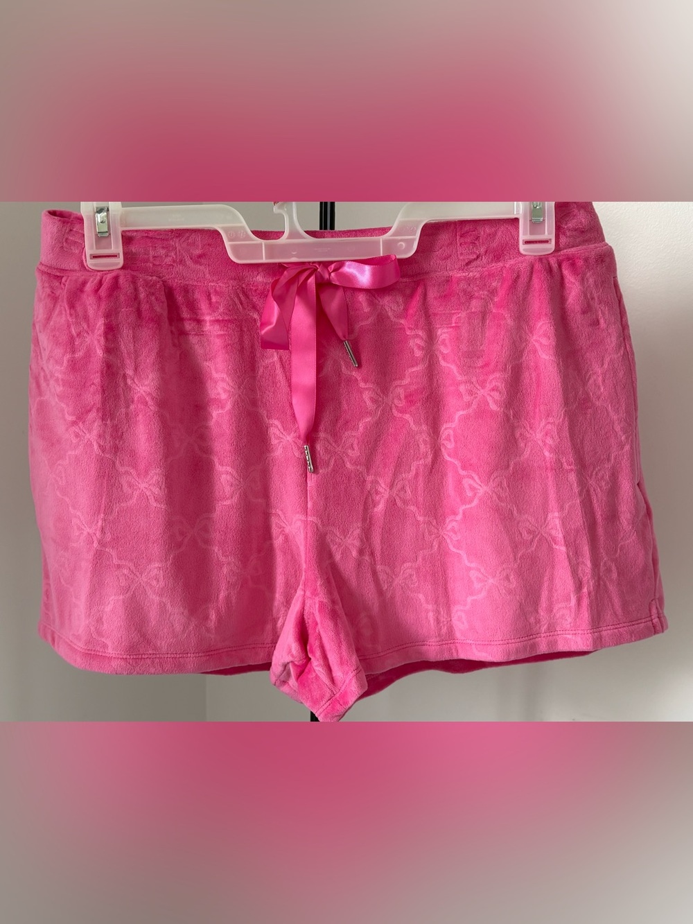 Holiday Time Hot Pink Plush Lounge Shorts with Satin Tie